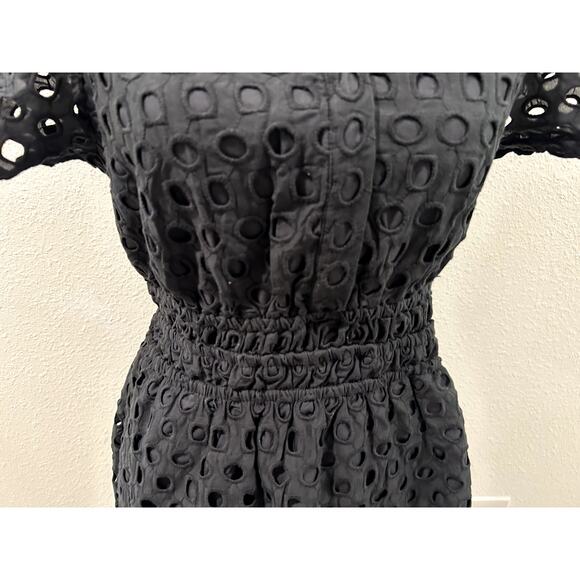 Quince Womens Lace Dress Casual Small Black Short Sleeve Boho Waist Tiered New - Picture 6 of 8
